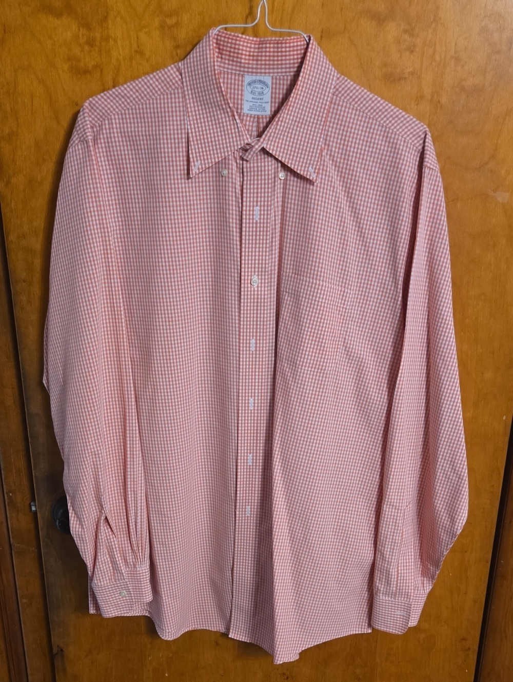 Brooks Brothers Orange Gingham Long-Sleeve Dress Shirt